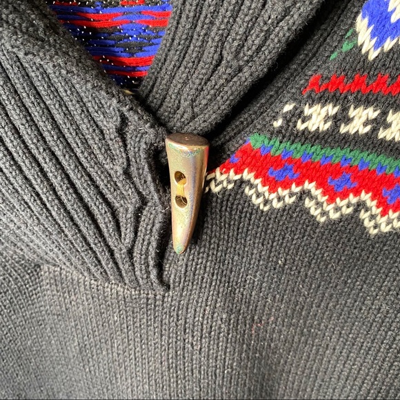 Lauren Ralph Lauren LRL Shawl Collar Fair Isle Sweater Faux Antler Toggle Medium - Picture 8 of 8